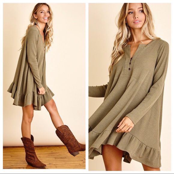 Long Sleeve Ruffle Hem Tunic Dress - Picture 2 of 3
